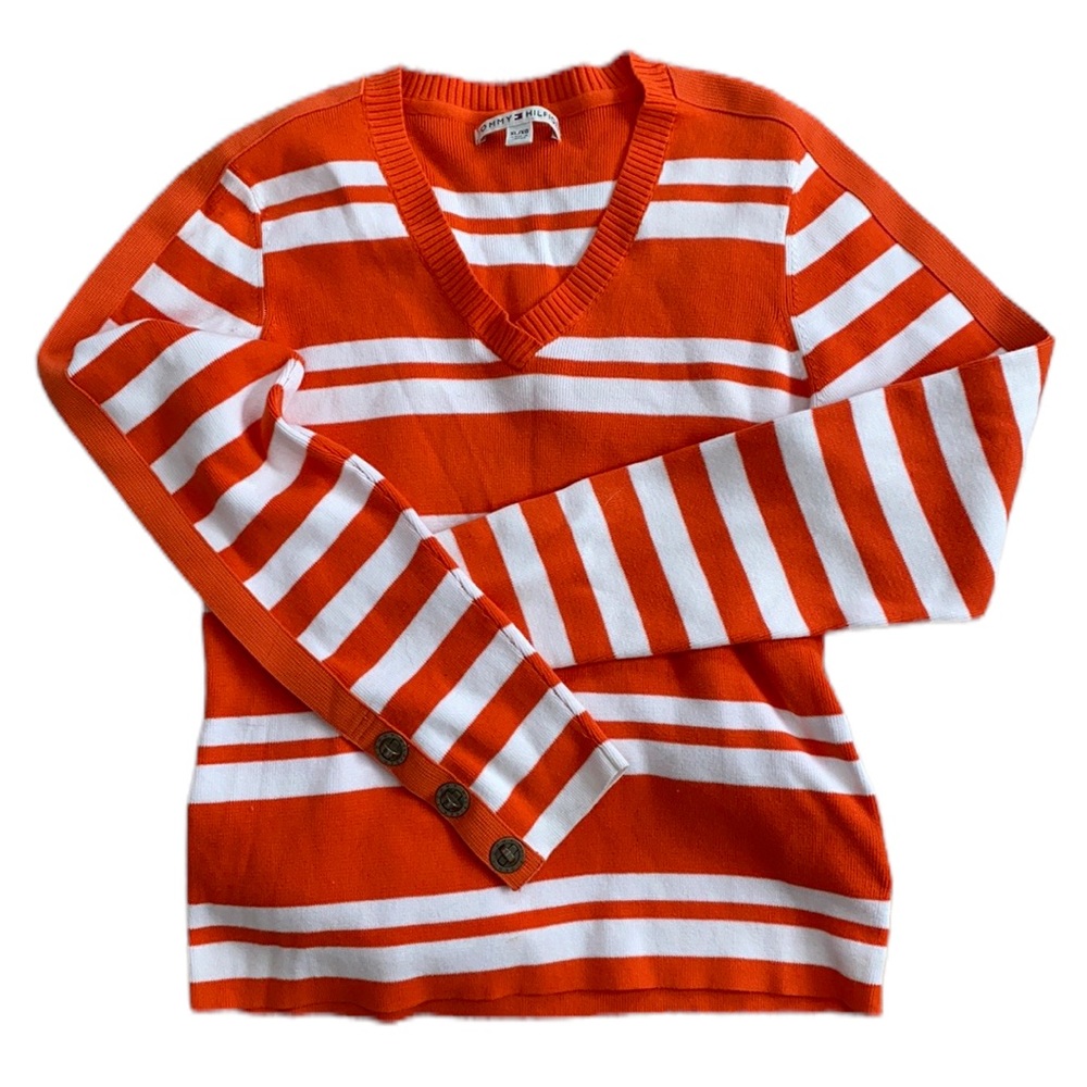Tommy Hilfiger Retro 2000’s Light Cotton Orange & White Stripe Sweater XL